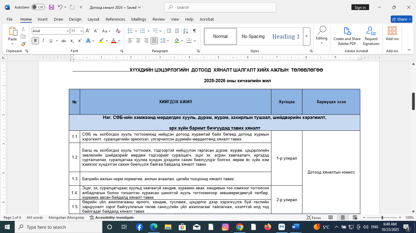 цэцэрлэгийн дотоод хяналтын төлөвлөгөө