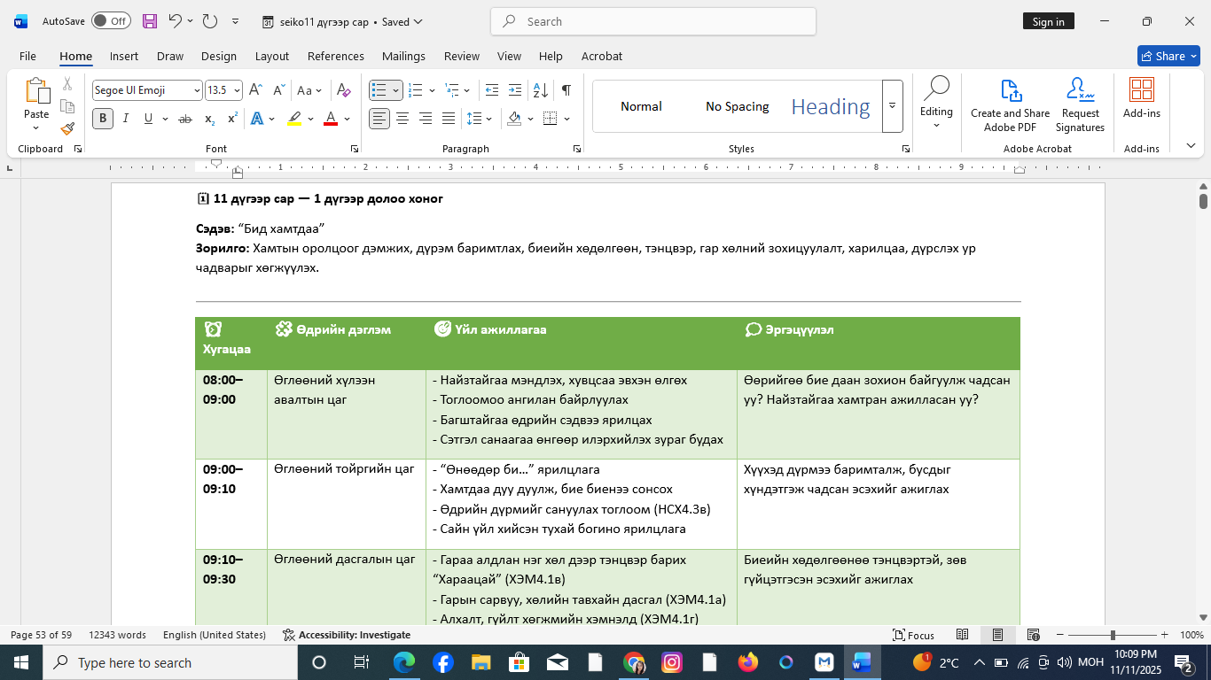 ахлах бүлгийн сарын төлөвлөлт